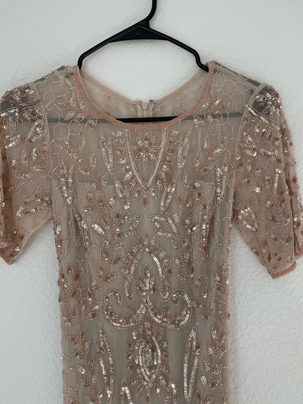 Embellished Beaded Evening Dress in Blush